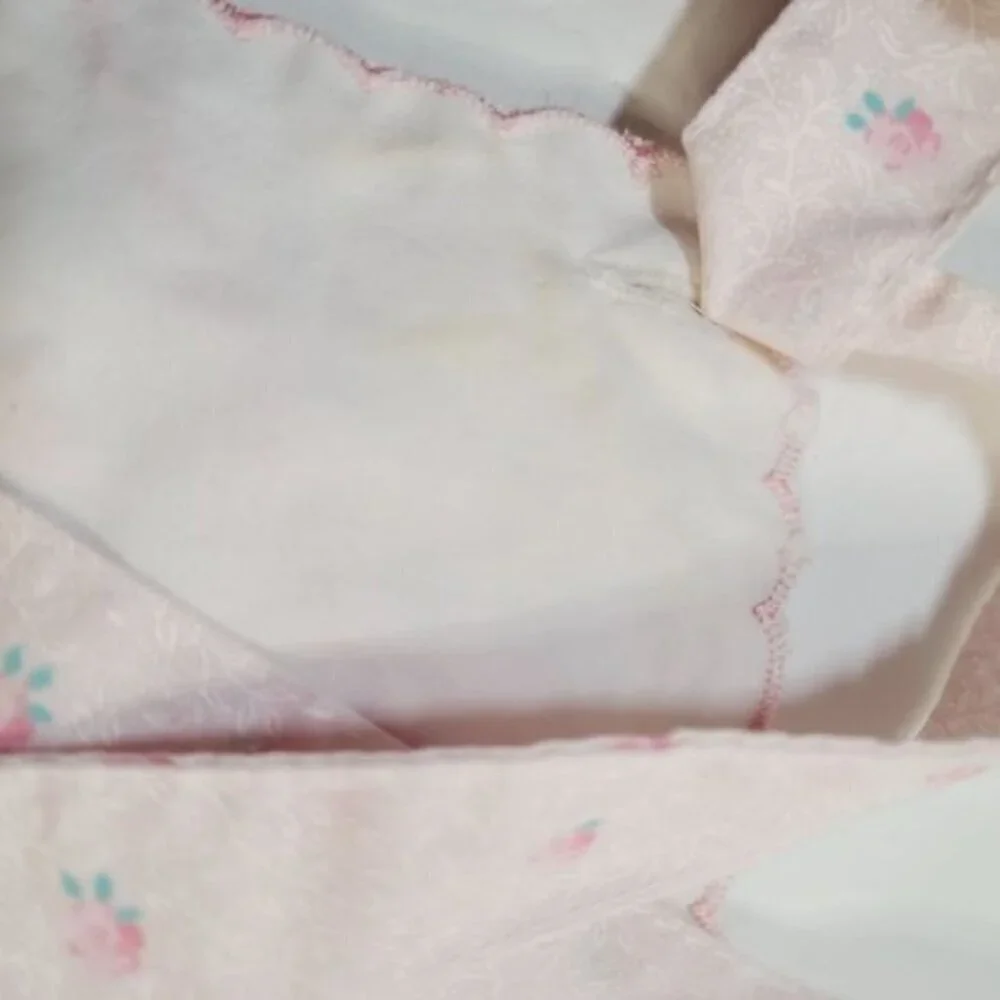 Vintage 90s Mayfair Pastel Pink Tulip Embroidery Baby Romper and Bonnet